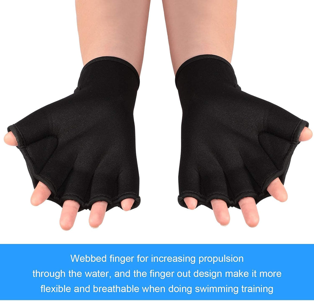 2 Pairs Swimming Gloves Swim Training Gloves Neoprene Gloves Webbed Fitness Water Resistance Training Gloves for Swimming Diving with Wrist Strap