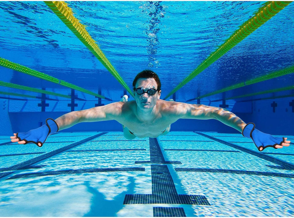 2 Pairs Swimming Gloves Swim Training Gloves Neoprene Gloves Webbed Fitness Water Resistance Training Gloves for Swimming Diving with Wrist Strap