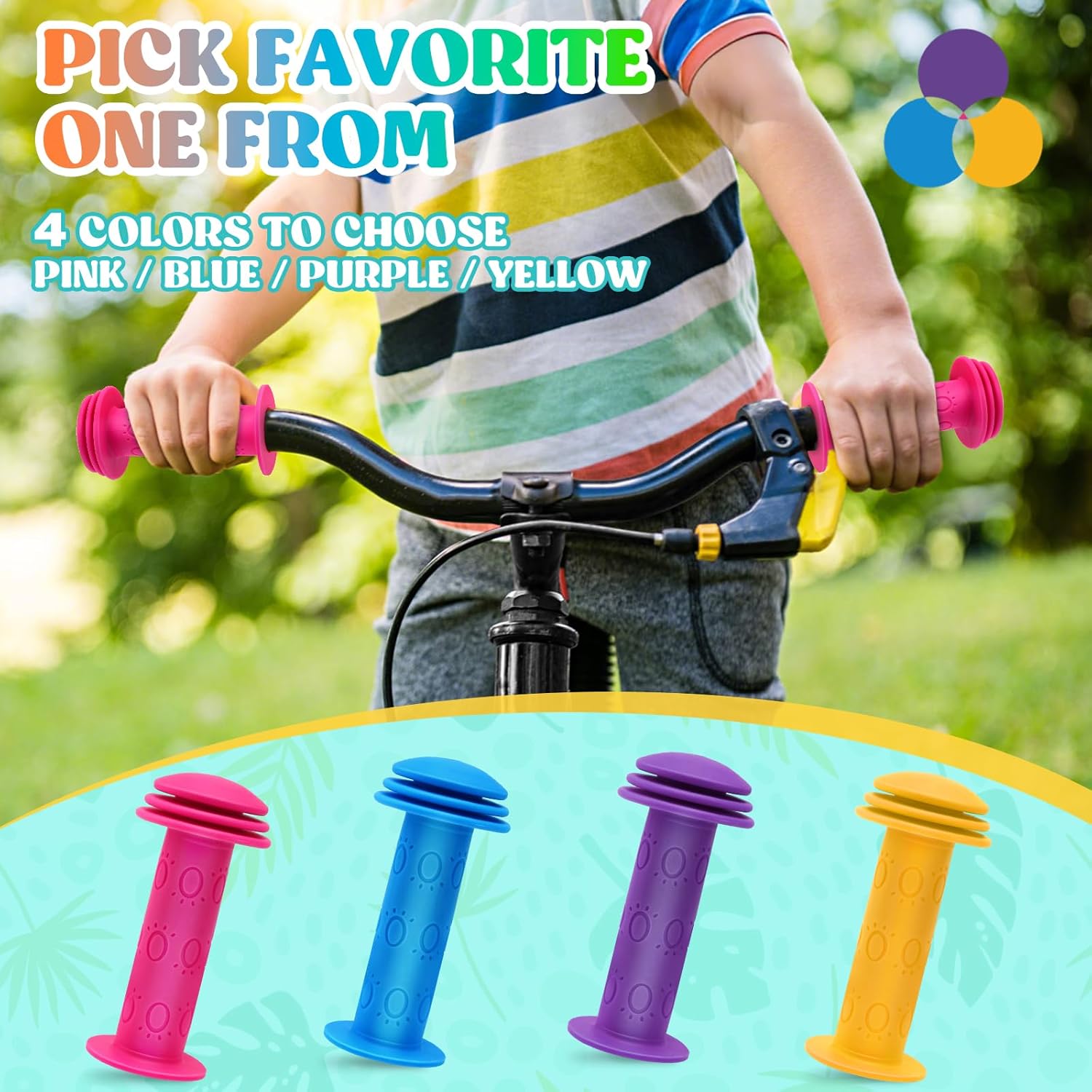 Kids Bike Handlebar Grips,Bike Handle Grips for Boys Girls,105mm Non-Slip Soft Rubber with Mushroom Suitable for Kids Bike
