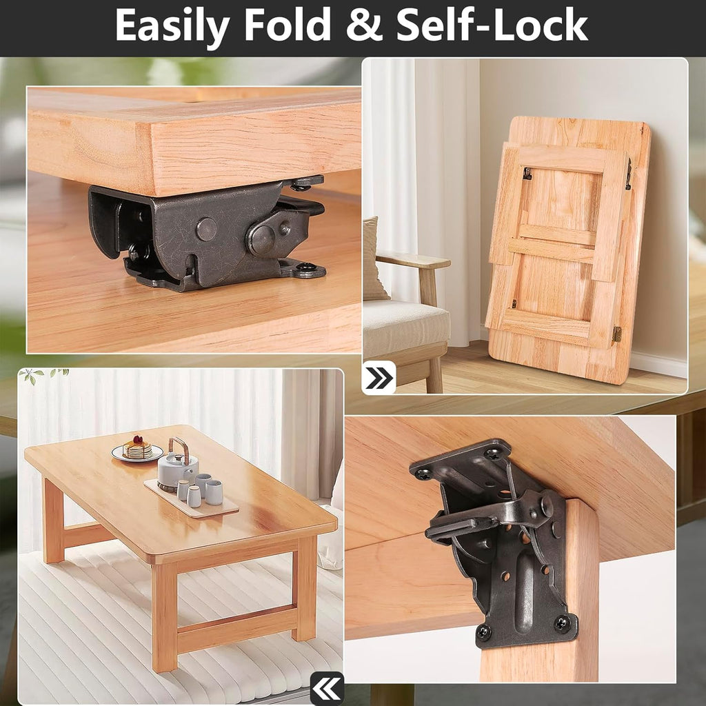 4 Pack Folding Brackets, Self-Lock Hinge with Screws for Folding Table Legs, Lock Extension Support Bracket Bed Legs, Black