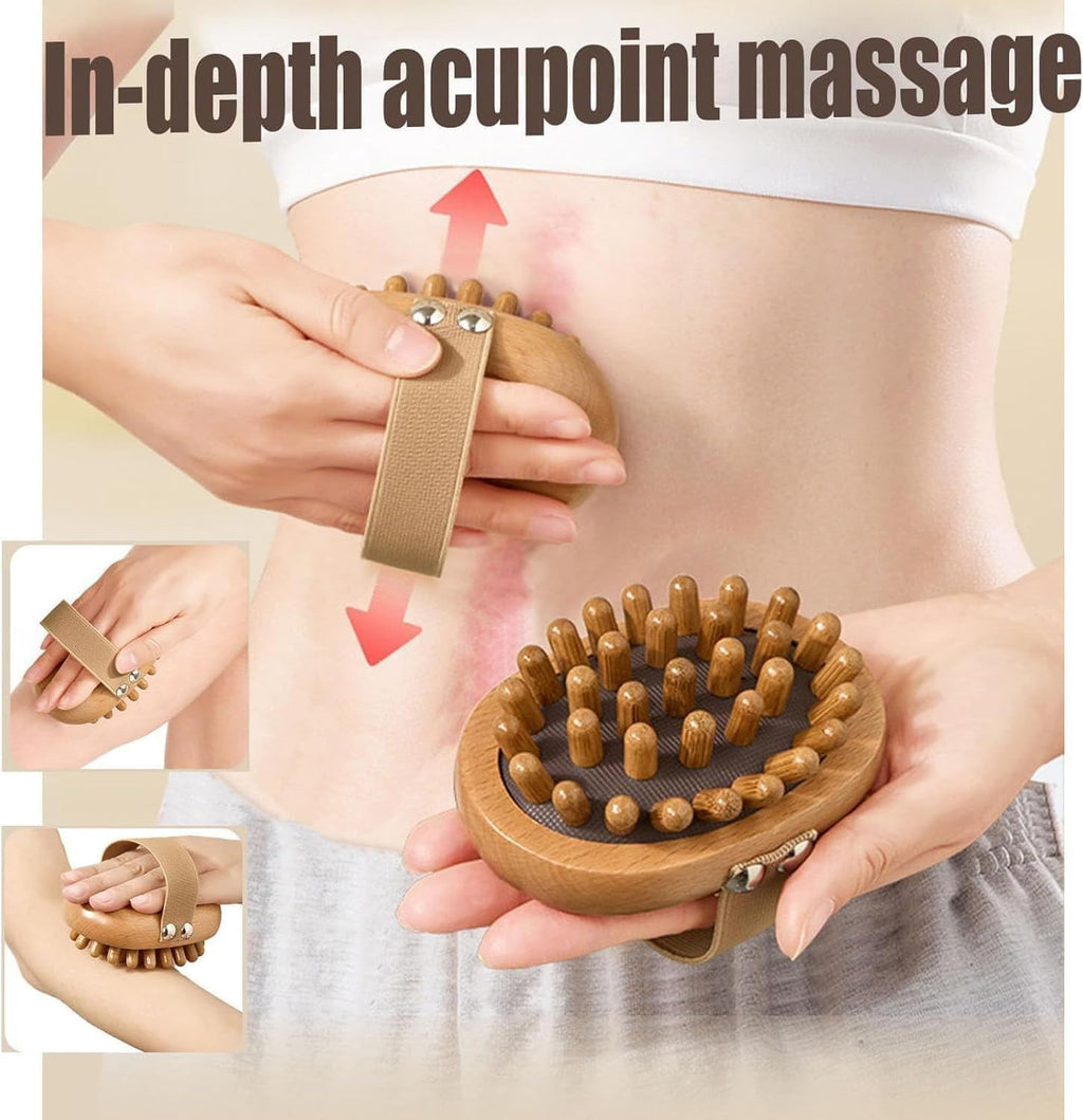 Meridian Pressure Brush, Wood Therapy Massage Tools for Belly Fat, Handheld Wooden Massager Body Brush for Cellulite Remover, Body Shaping and Muscle Pain Relief (2 PCS)