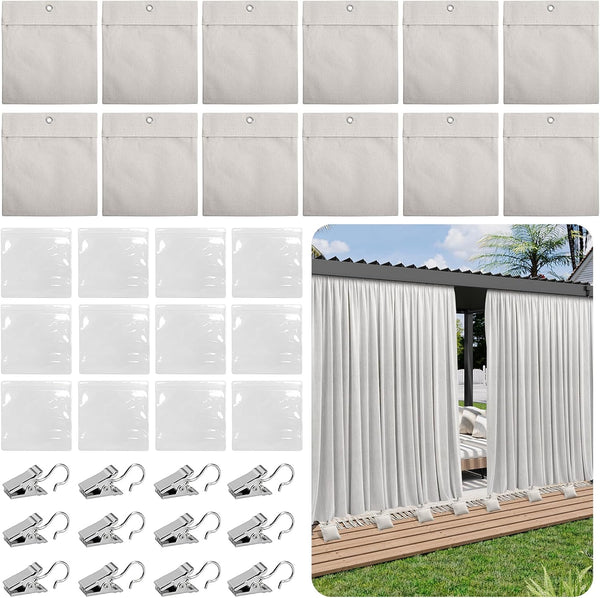 12 Pack Outdoor Curtain Weights Bag, Patio Curtain Sandbag with Sealed Bags and Clips, Reusable Drapery Weighted Bags for Home Outdoor Pergola Gazebo Front Porch (Grey)