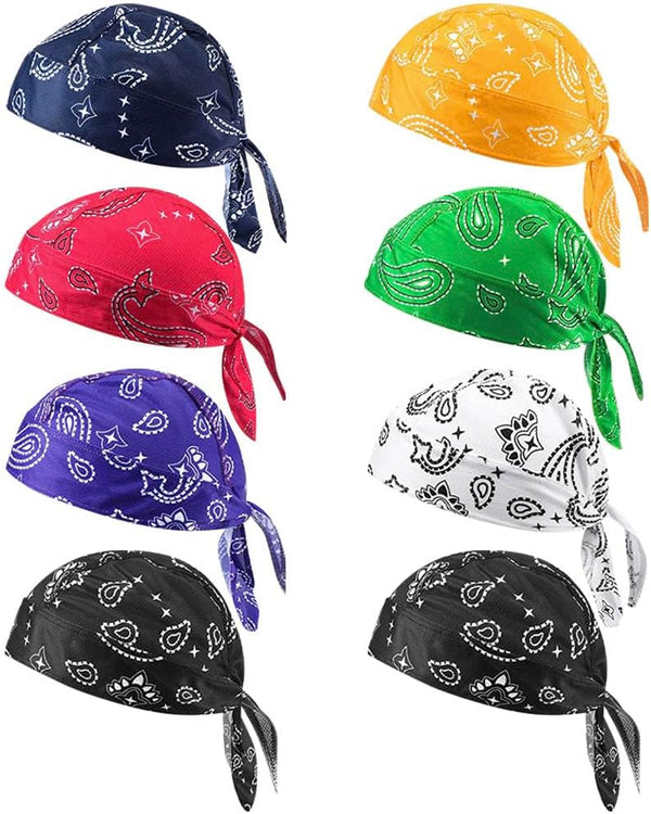 8Pcs Do Rag Skull Cap Bandana Hat Doo Rags Beanie Cooling Sweat Wicking Head Wraps Cycling Helmet Liner