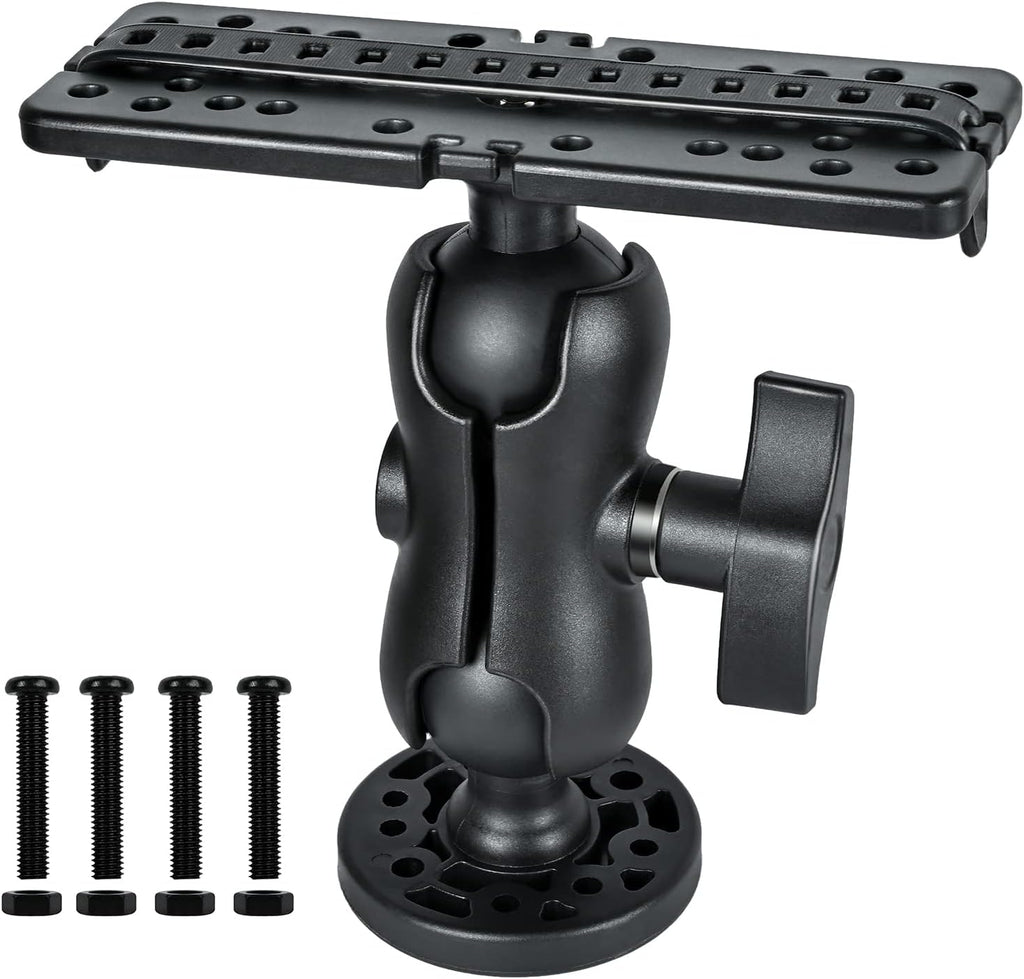 Fish Finder Mount Base, Universal 360° Rotation Ball-Mount Bracket, Nylon & Stainless Steel Electronic Holder for Marine Boat Kayak Pontoon Canoe Helix Garmin, 4*Srews, 4*Nuts