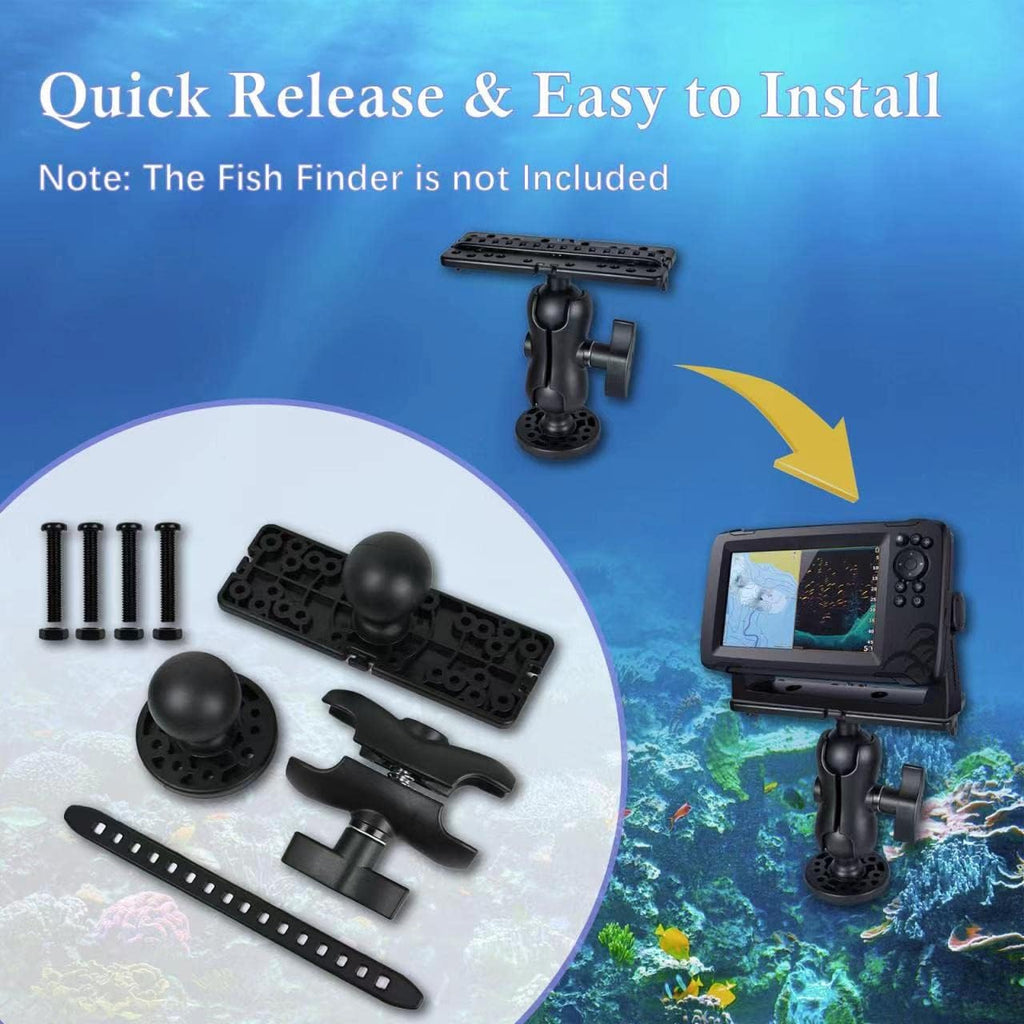 Fish Finder Mount Base, Universal 360° Rotation Ball-Mount Bracket, Nylon & Stainless Steel Electronic Holder for Marine Boat Kayak Pontoon Canoe Helix Garmin, 4*Srews, 4*Nuts