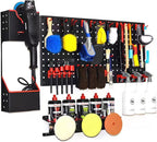 Spray Bottle Storage Rack, Wall-Mounted Spray Bottle Rack Holder, Garage Organizer Hanging Rail Car Beauty Shop Accessory Display Cleaning Detailing Tools Hanger with 5 Plastic Hanging Hooks