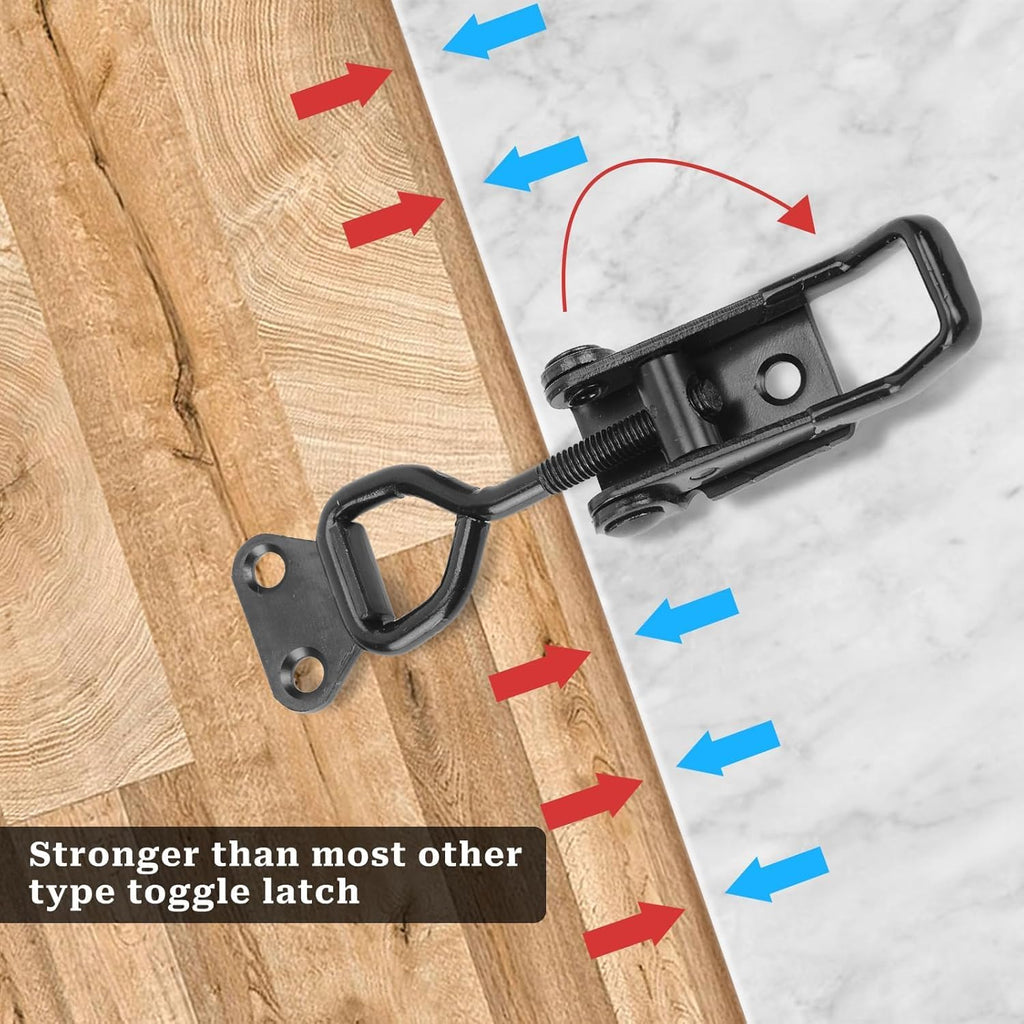 6 Pack Adjustable Toggle Clamp, Black Pull Latch,Heavy Duty Toggle Latch Hasp Clamp,4001 Lockable Quick Release Pull Metal Draw Latch for Door, Box Case Trunk, Smoker Door, Jig