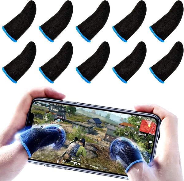 PUBG Mobile Finger Sleeves for Mobile Gaming | Pack of 10 | Thumb Sleeves for Mobile Gaming | PUBG COD Fortnite | Anti Sweat Anti Dryness Breathable | Finger Gloves (Blue)