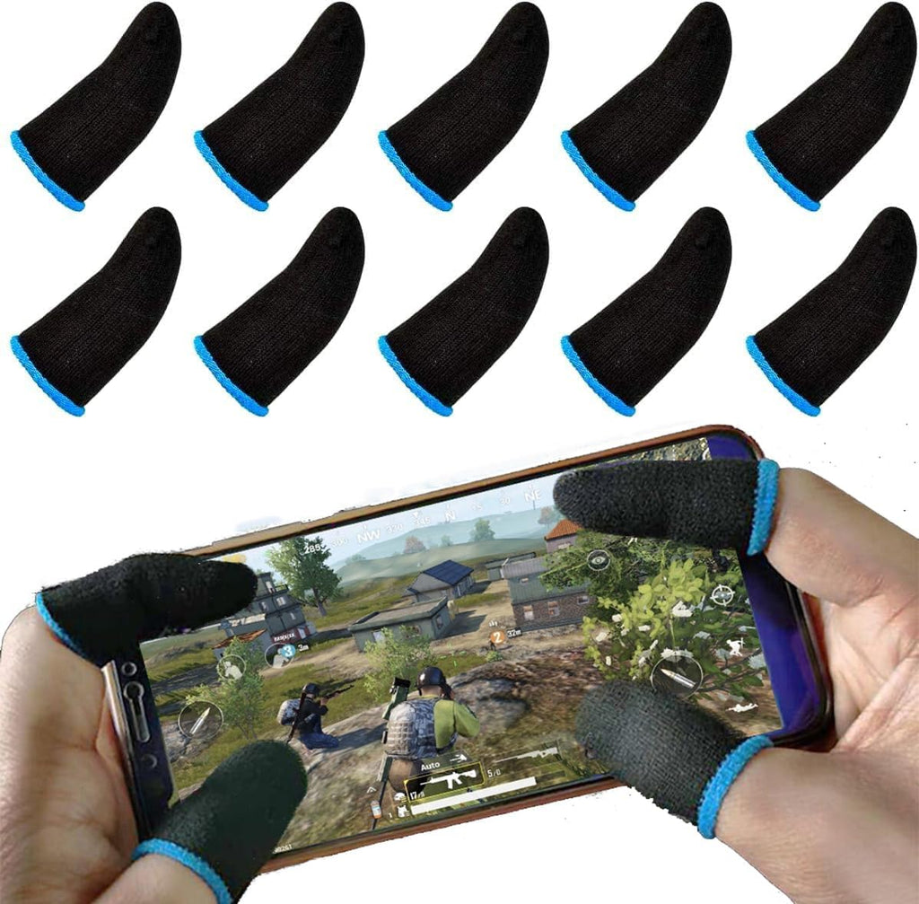 PUBG Mobile Finger Sleeves for Mobile Gaming | Pack of 10 | Thumb Sleeves for Mobile Gaming | PUBG COD Fortnite | Anti Sweat Anti Dryness Breathable | Finger Gloves (Blue)