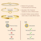 Gold Bangle Cuff Bracelets for Women 14k Gold Plated Cubic Zirconia Tennis Bracelet Non tarnish Love Knot Bracelets Stack Cuff Bangles Adjustable Jewelry Set for Women 3pcs