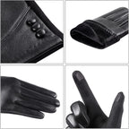 Womens Winter Leather Gloves Touch Screen Wool Lined Windproof Warm Suede Fashion Dress Gloves