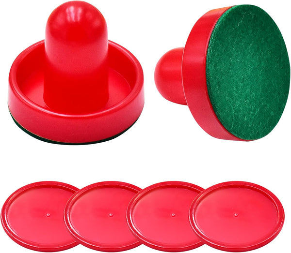 Mini Air Hockey Set - 2 Red Pushers and 4 Red Pucks - 60mm