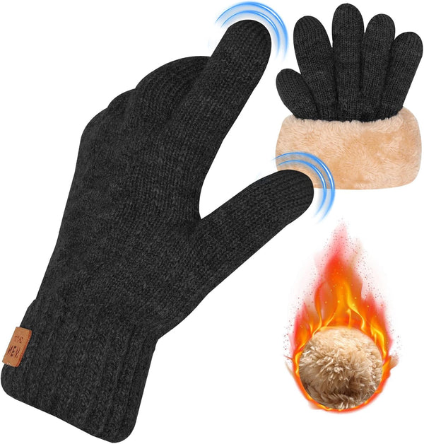 Winter Thermal Gloves Men Women, Thick Knited Touch Screen Gloves Warm Fleece Lined Gloves for Driving Running