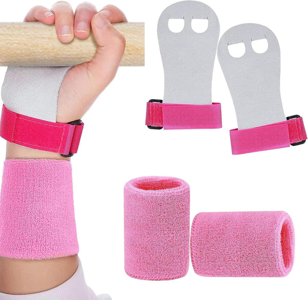 2 Packs Kids Gymnastics Grips Wristbands Sets for Youth, Palm Protection & Wrist Support for Training, Workout - Sports Accessories