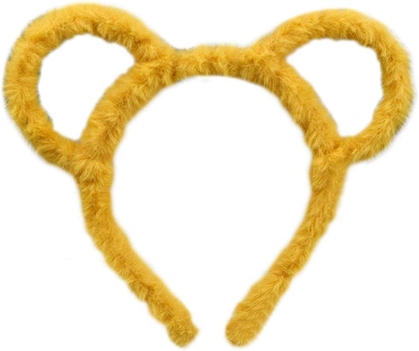 Women Winter Thick Plush Headband Round Bear Ears Makeup Hair Hoop Bandana Yellow