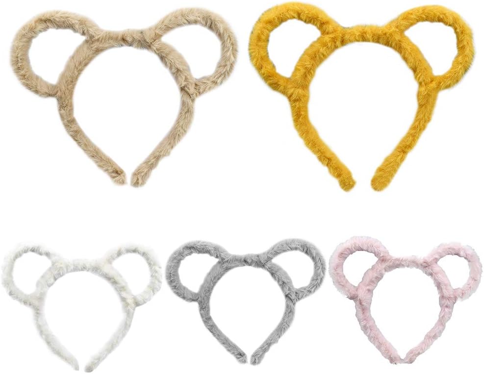 Women Winter Thick Plush Headband Round Bear Ears Makeup Hair Hoop Bandana Yellow