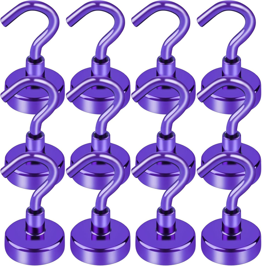 Cruise Essentials, 28lbs Magnetic Hooks for Cabins, Purple Magnets Door, Strong Hanging, Refrigerator, Celling, Grill - 12 Pack