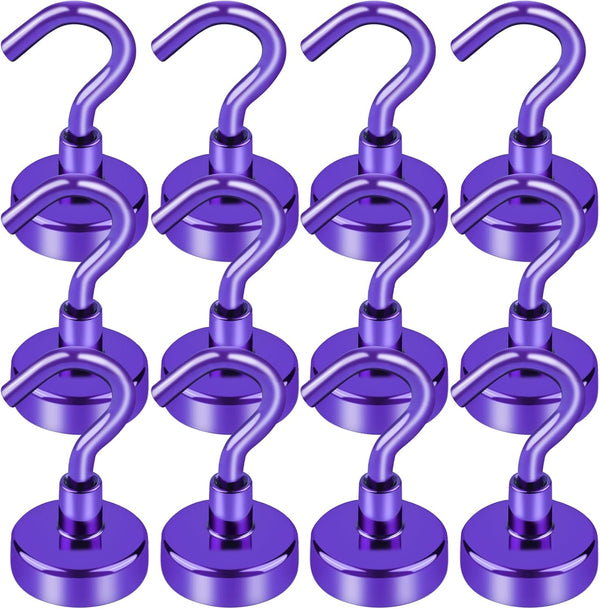Cruise Essentials, 28lbs Magnetic Hooks for Cabins, Purple Magnets Door, Strong Hanging, Refrigerator, Celling, Grill - 12 Pack