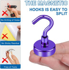 Cruise Essentials, 28lbs Magnetic Hooks for Cabins, Purple Magnets Door, Strong Hanging, Refrigerator, Celling, Grill - 12 Pack