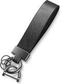 Leather Car Keychain, Universal Heavy Duty Metal Key Chain Holder with 2 Ring and Anti-Lost D-Ring, Accessories for Men Women (Black) Black -
