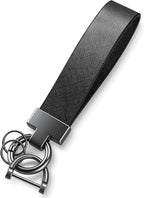 Leather Car Keychain, Universal Heavy Duty Metal Key Chain Holder with 2 Ring and Anti-Lost D-Ring, Accessories for Men Women (Black) Black -
