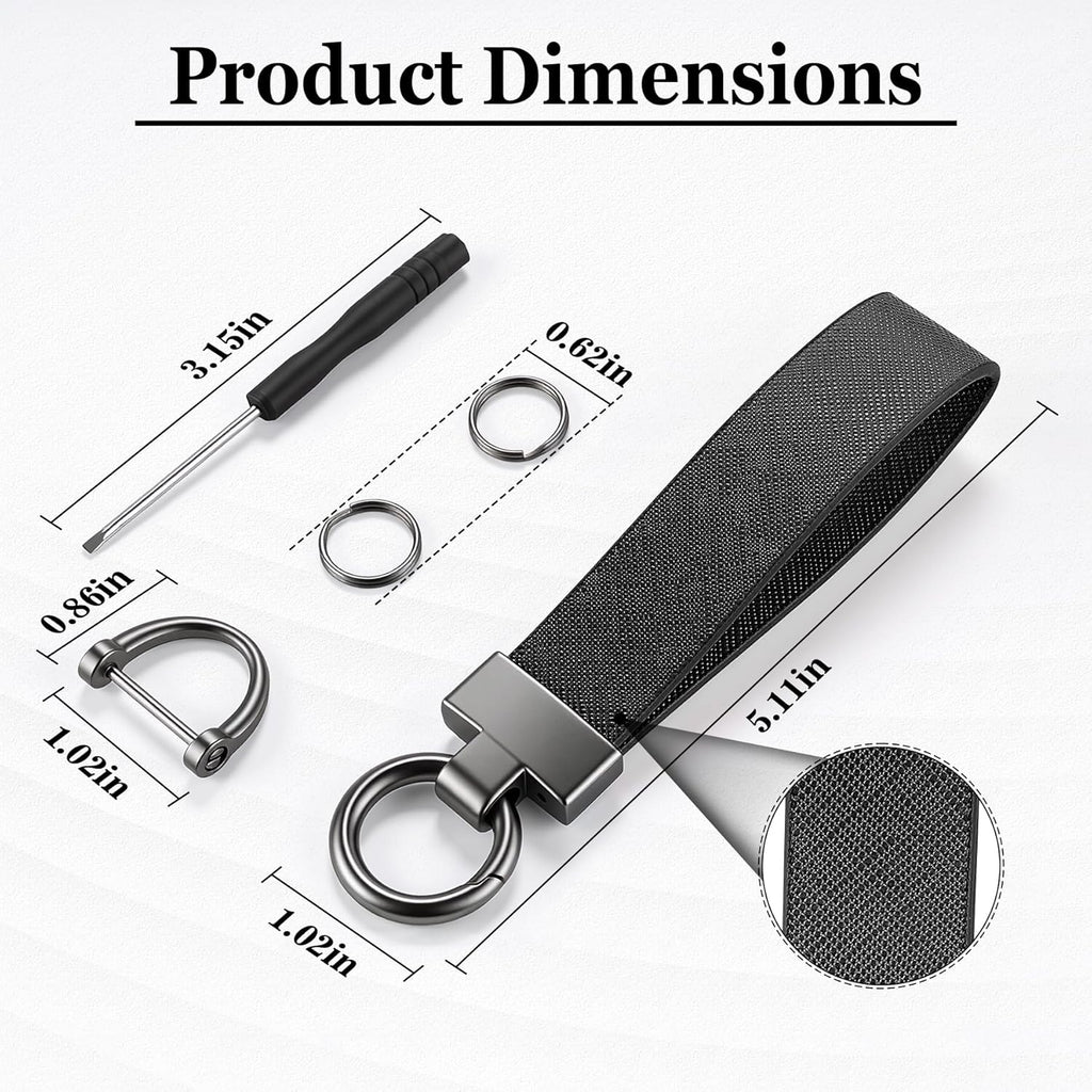 Leather Car Keychain, Universal Heavy Duty Metal Key Chain Holder with 2 Ring and Anti-Lost D-Ring, Accessories for Men Women (Black) Black -