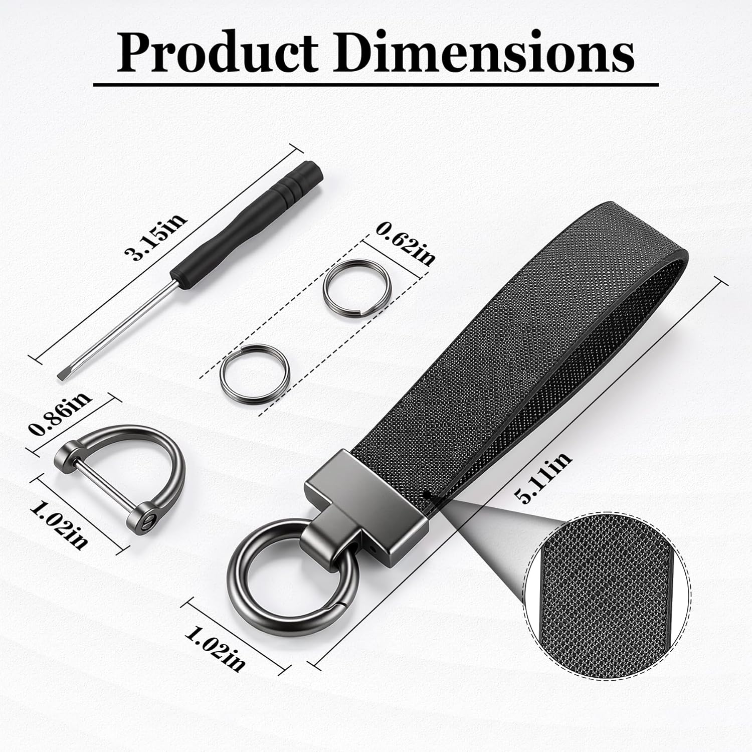 Leather Car Keychain, Universal Heavy Duty Metal Key Chain Holder with 2 Ring and Anti-Lost D-Ring, Accessories for Men Women (Black) Black -
