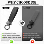 Leather Car Keychain, Universal Heavy Duty Metal Key Chain Holder with 2 Ring and Anti-Lost D-Ring, Accessories for Men Women (Black) Black -