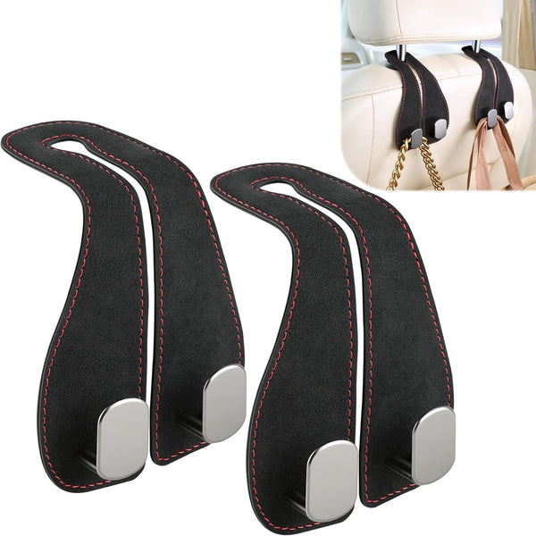2PCS Car Purse Holder Hook, Seat Back Storage Leather-Wrapped Alloy Double Headrest Hook for Purses & Bags, Cute Interior Accessories Women and Men, Black -