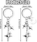 2pcs Cute Star Moon Keychains, Y2k Key Chain Charms Aesthetic Ring Bag Accessories Keychains for Purse Handbag Backpack Car Holder (2 Designs) -