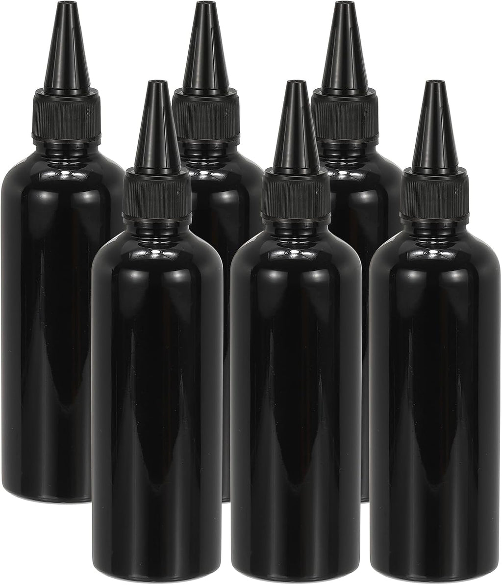 Plastic Applicator Bottle, 6 Pcs 3.4oz(100ml) Leak Proof Refillable Empty Dispenser Container Squeeze Bottle with Twist Top Cap for Hair Ink Liquid Sauces, Black -