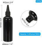 Plastic Applicator Bottle, 6 Pcs 3.4oz(100ml) Leak Proof Refillable Empty Dispenser Container Squeeze Bottle with Twist Top Cap for Hair Ink Liquid Sauces, Black -