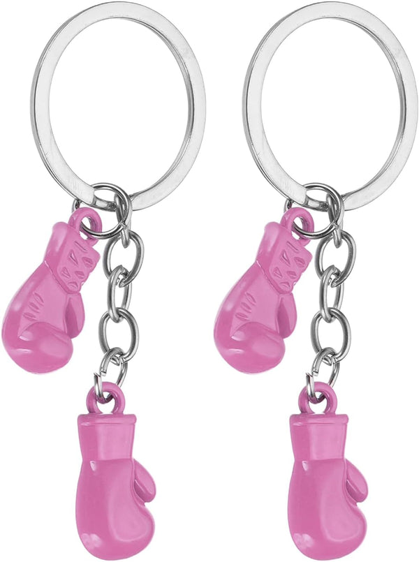 Boxing Keychain, Mini Cute Gloves Key Chain Sport Pendant Rings Bag Backpack Decor Pink -