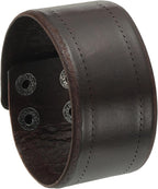 Wide Simple Leather Wristbands, Vintage Adjustable Cuff Bracelets Dark Brown -