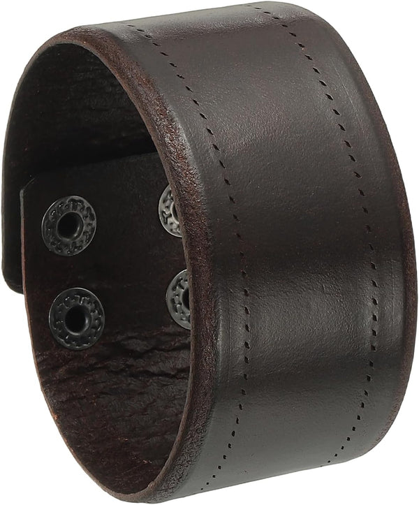 Wide Simple Leather Wristbands, Vintage Adjustable Cuff Bracelets Dark Brown -