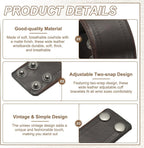 Wide Simple Leather Wristbands, Vintage Adjustable Cuff Bracelets Dark Brown -