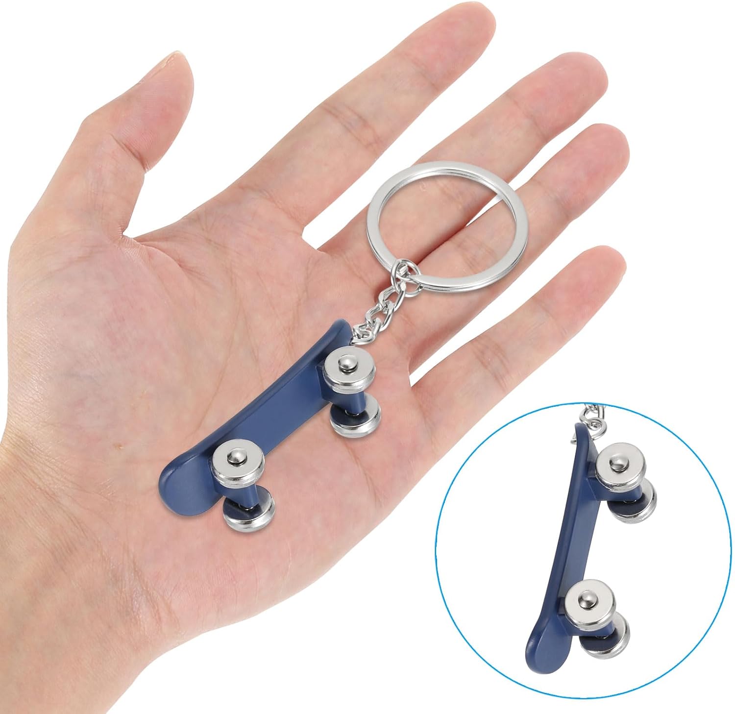 SkateBoard Hoop Keychain, Mini Cute Sports Basketball Key Chain Sport Ball Pendant Ring Bag Blue -
