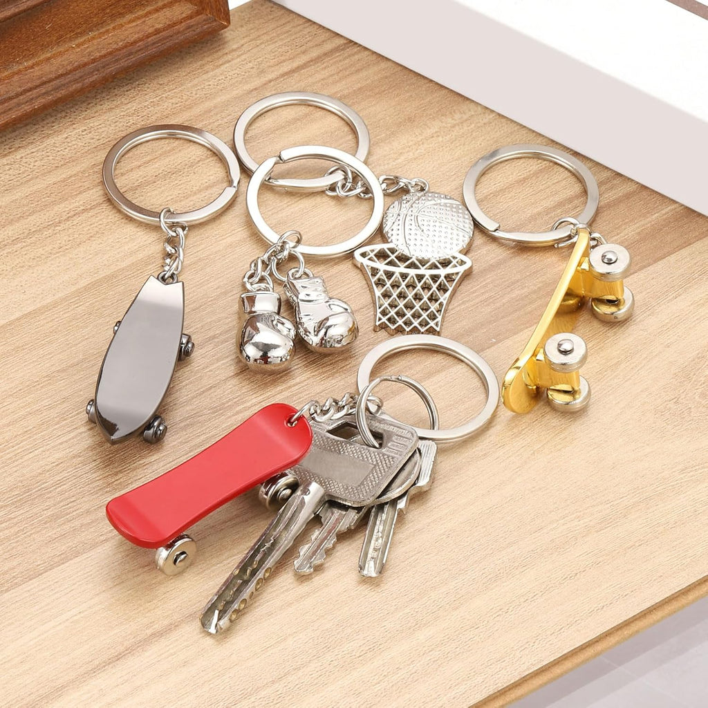 SkateBoard Hoop Keychain, Mini Cute Sports Basketball Key Chain Sport Ball Pendant Ring Bag Blue -