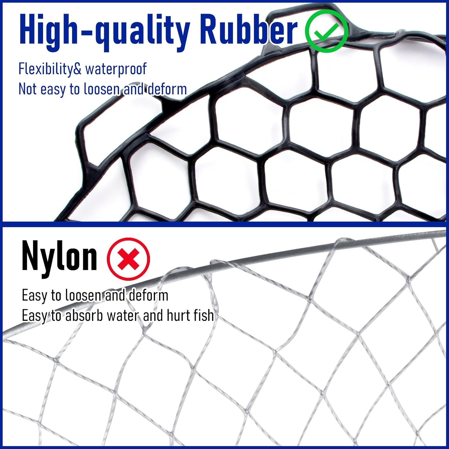 Fishing Landing Net Replacement Rubber Without Handle Foldable Mesh Netting for Freshwater Saltwater Black F-59.06'' Girth(21.65'' Dia, 19.7*5" Depth)