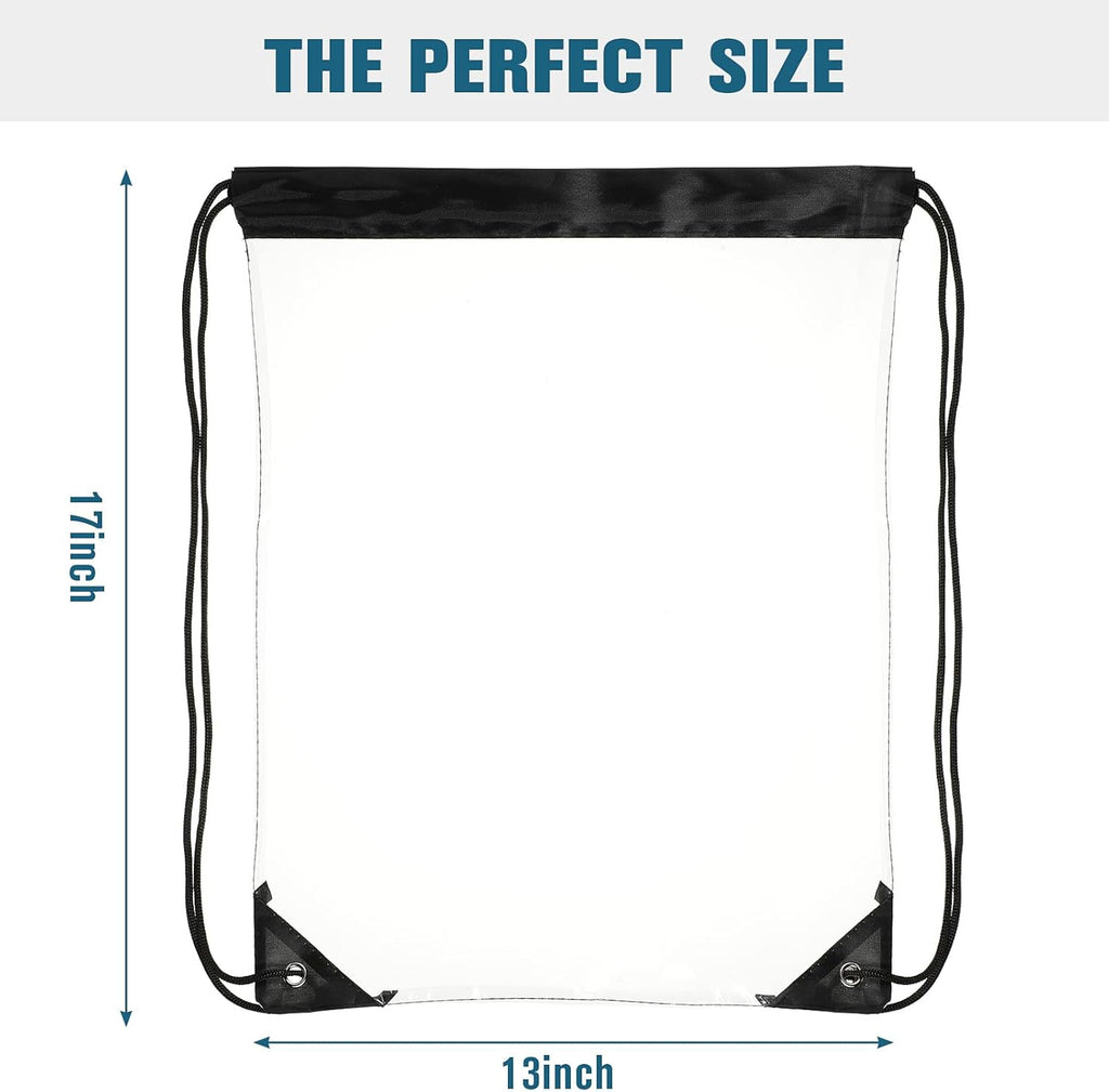 15 Pieces PVC Clear Drawstring Bag Small Waterproof Plastic Backpack For Stadiums Sporting Events (Black) Black -