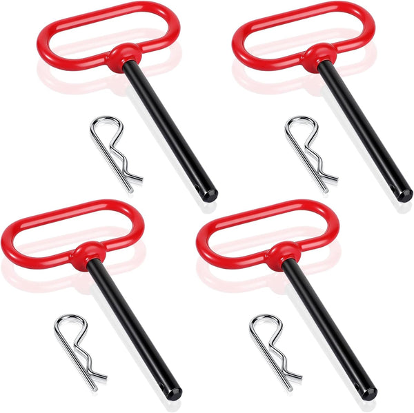 4 Pcs 3/8 x Inch Handle Hitch Pin for Tractor Trailer and Clip Tow Accessories Farm,Tractor,Turn Mower, Towing Cargo, Boat, RV, Car, Truck, Bike, ATV(Red) Red -