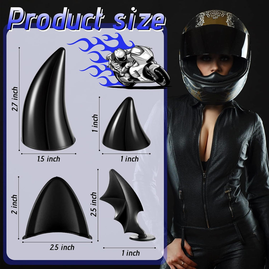 4 Pairs Helmet Devil Horns Motorcycle Accessories Cat Ears Wings with Adhesive Suction Cup Ski Bike for Women Men, Black
