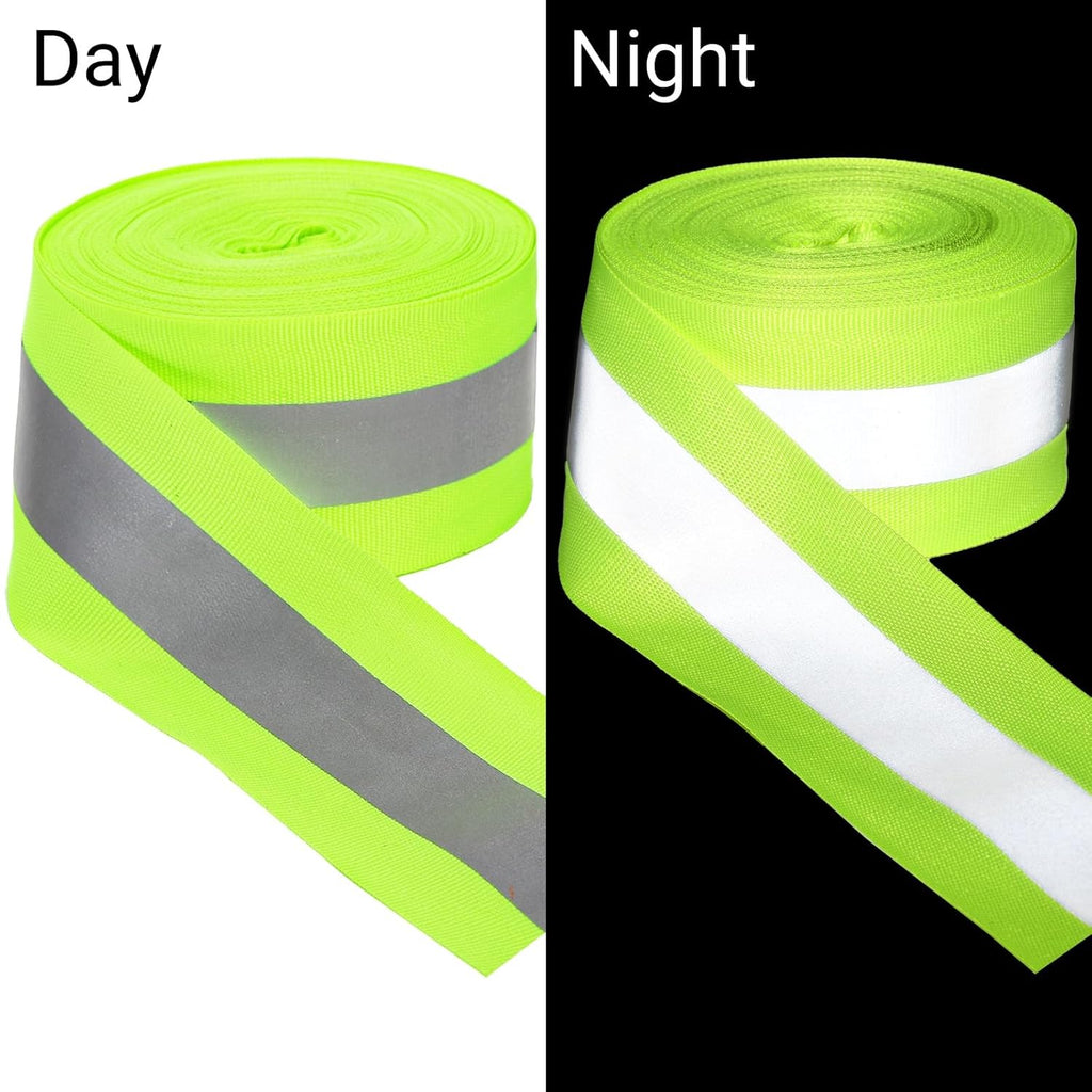 2 Rolls 2" x 66ft Reflective Ribbon, High Visibility Tape Strip, Sew On Safety Fabric Material, Silver Florescent Warning Strip Webbing for Walking Cycling Clothes Backpacks at Night