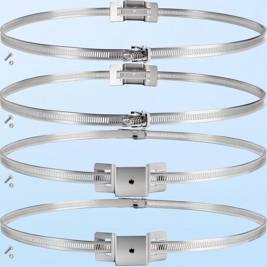 4 Pack Sign Mounting Brackets for Larger Poles, 4" to 15" Adjustable Expansion Tank Bracket, Metal Street Holder with Pole Clamps and Straps Electrical Boxes, Security Camera