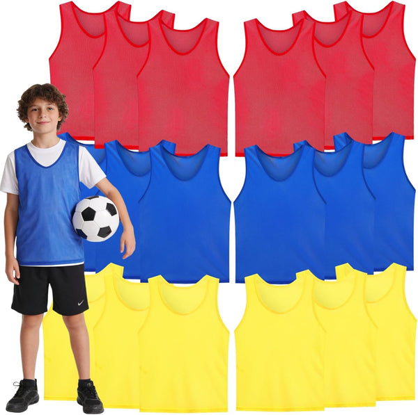 18 Pack Breathable Mesh Quick Dry Practice Jersey for Sports Kids - 3 Colors