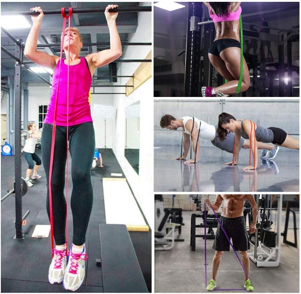 Resistance Band - 4-Pack - With Handle & Door Buckle - Storage Bag - Fitness Bands - Pull-Ups - Strength Training - Elastic Cords - Men & Women - Yoga Stretch - Assisted Pull Bands