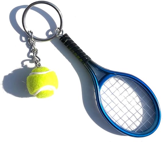 Keychain - Mini tennis racket - With ball - Keychain - Blue - Tennis fan - Keychain - Gift