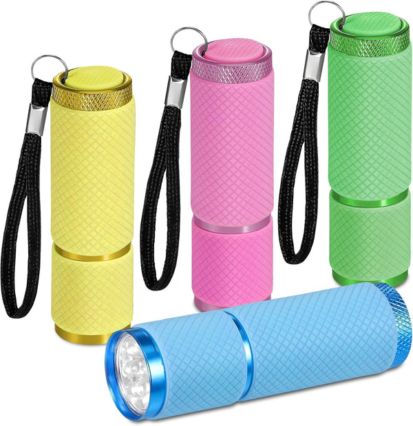 4-pack small flashlights, super bright mini flashlights with 9 LEDs, battery-powered, camping, hiking, outdoor gifts for kids and adults (batteries not included)