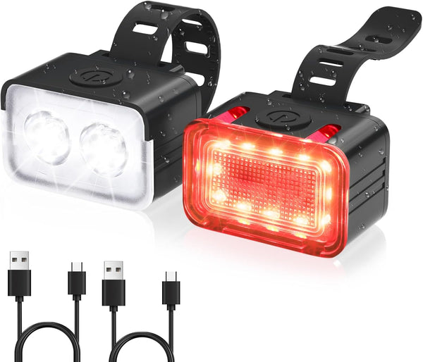Bike light - IPX6 waterproof - Front and rear light - Rechargeable - Type-C charging port - 5+6 modes - Front and rear light combination - 300 lumens - Super bright - Night riding - Suitable for kids and adults - 106 g