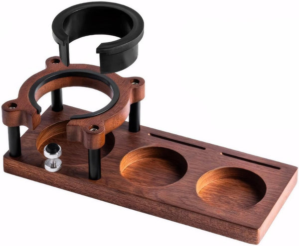 Solid Wood Non-slip Espresso Tamper and Portafilter Holder - Adjustable Ht 51-58 mm